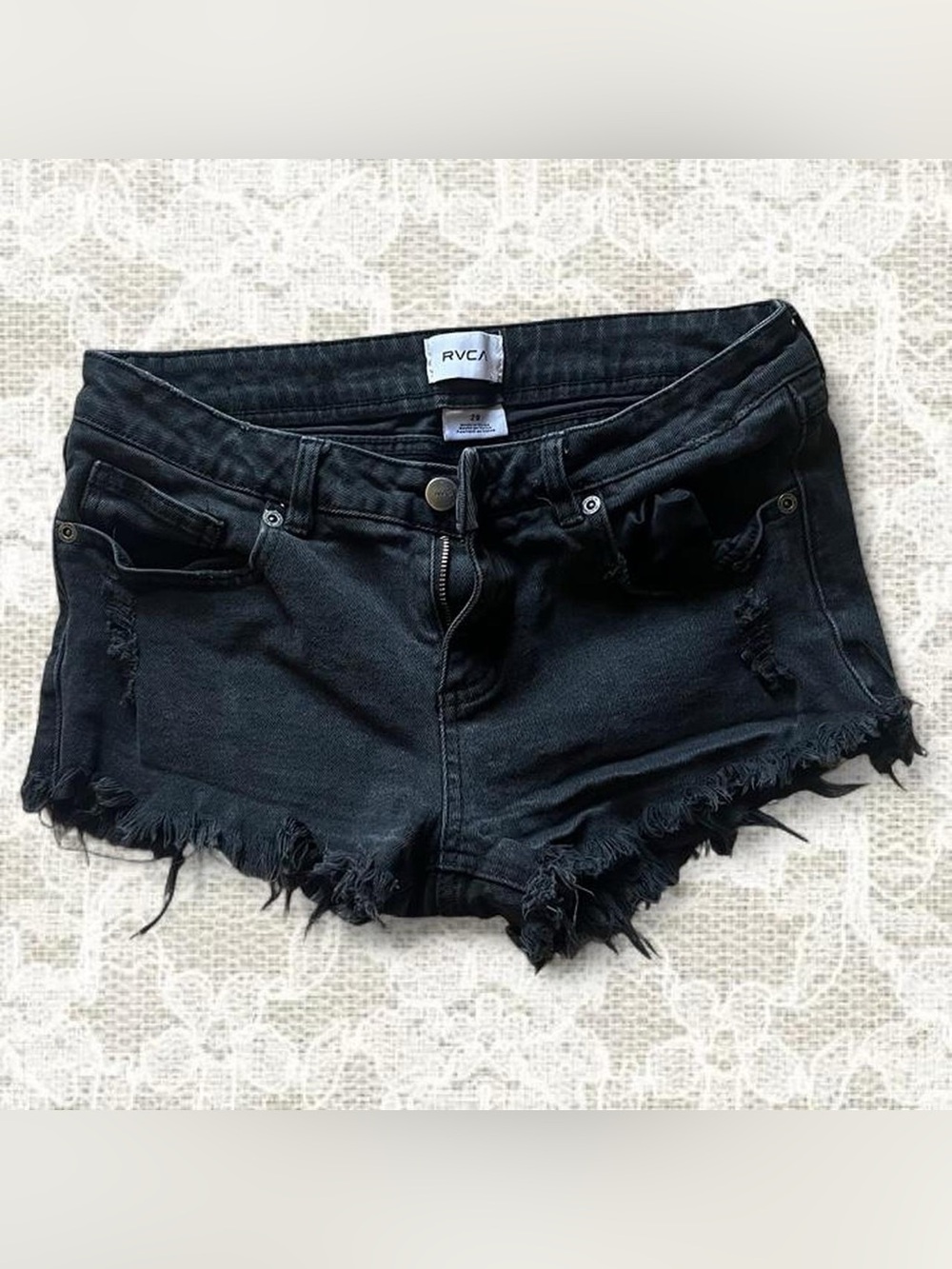 RVCA Women's Black Distressed Denim Booty Shorts